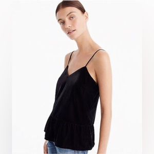 NWT J. Crew Velvet Peplum Top Black 2 Petite Cami Tank Top